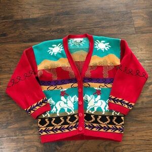 Western vintage fair isle nordic cardigan sweater horses equestrian cowboy rodeo